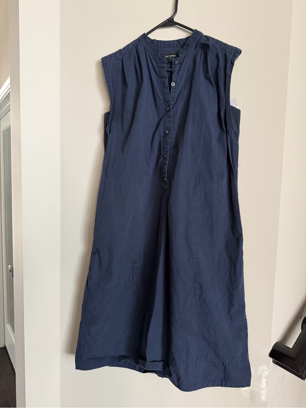 Banana Republic Navy Blue Cotton Sleeveless Button-Front Midi Dress - Small